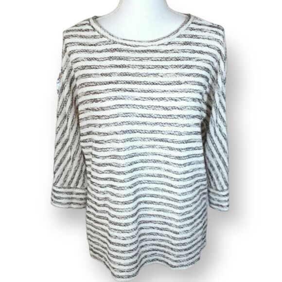LOU & GREY WHITE & GRAY STRIPE SWEATER SZ.S EUC - Picture 1 of 5
